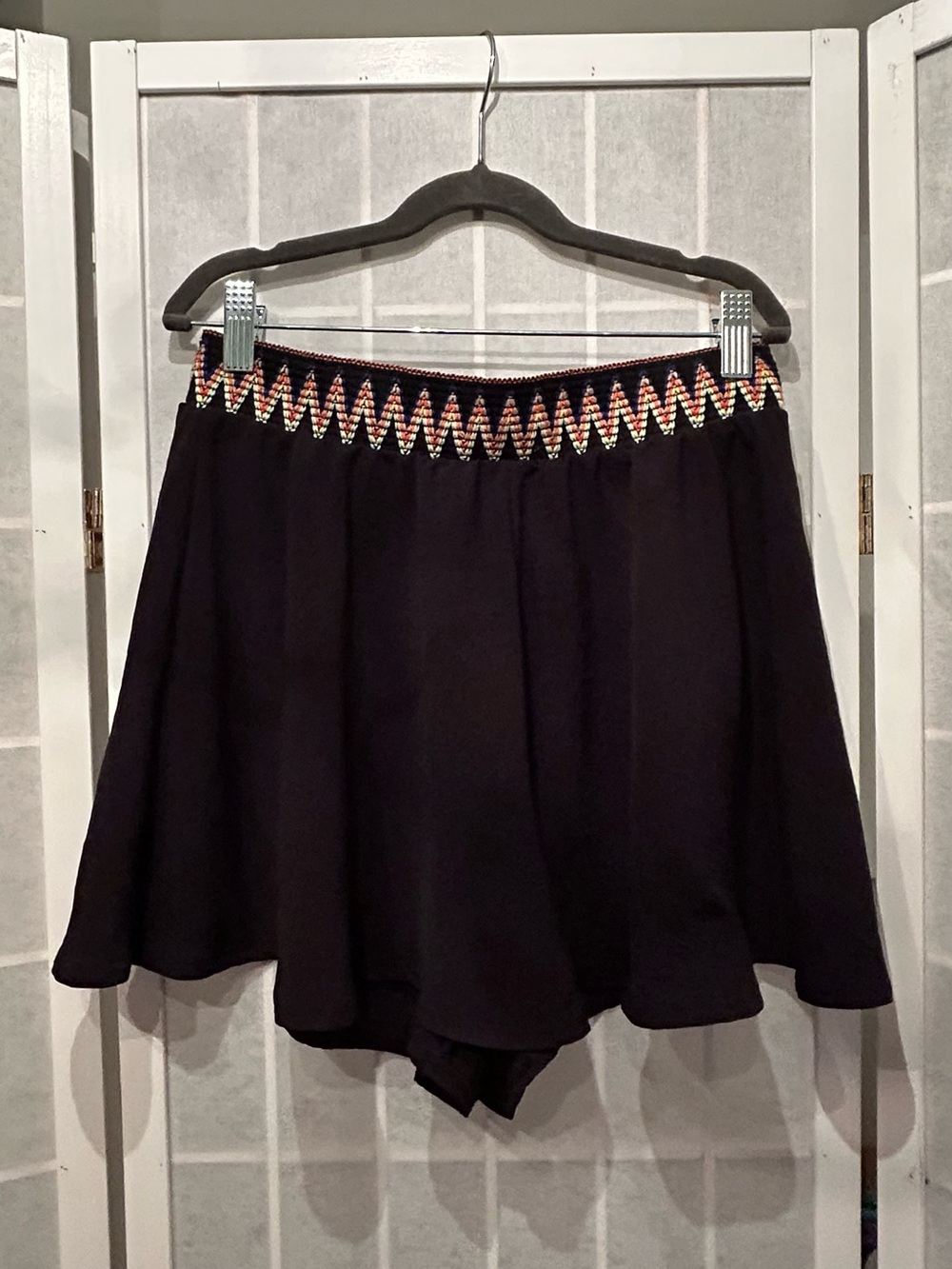SHEIN Black Skort with Colorful Zigzag Waistband